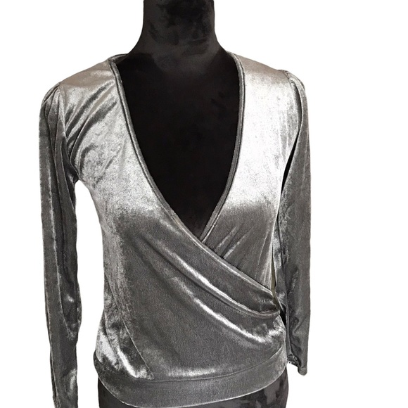Silver Velour Wrap Top Long Sleeve - Picture 2 of 7